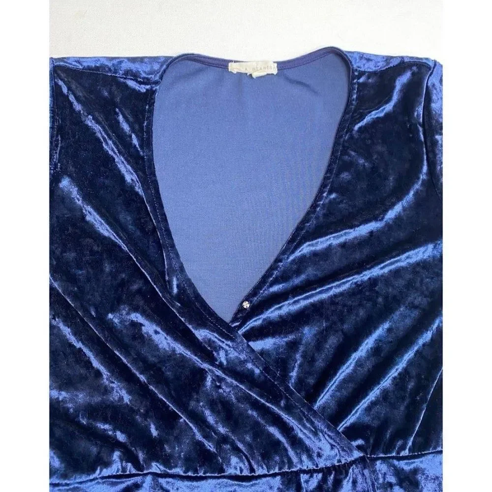 LA Hearts Blue Crushed Velvet V Neck Surplice‎ Mini Dress Sz Large